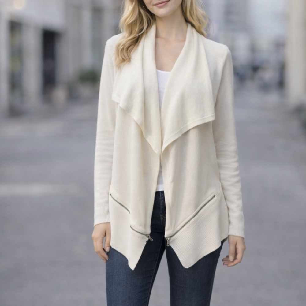 Kenneth Cole Chalk White Cardigan Sweater Petite Extra Small PXS Long Sleeve NWT